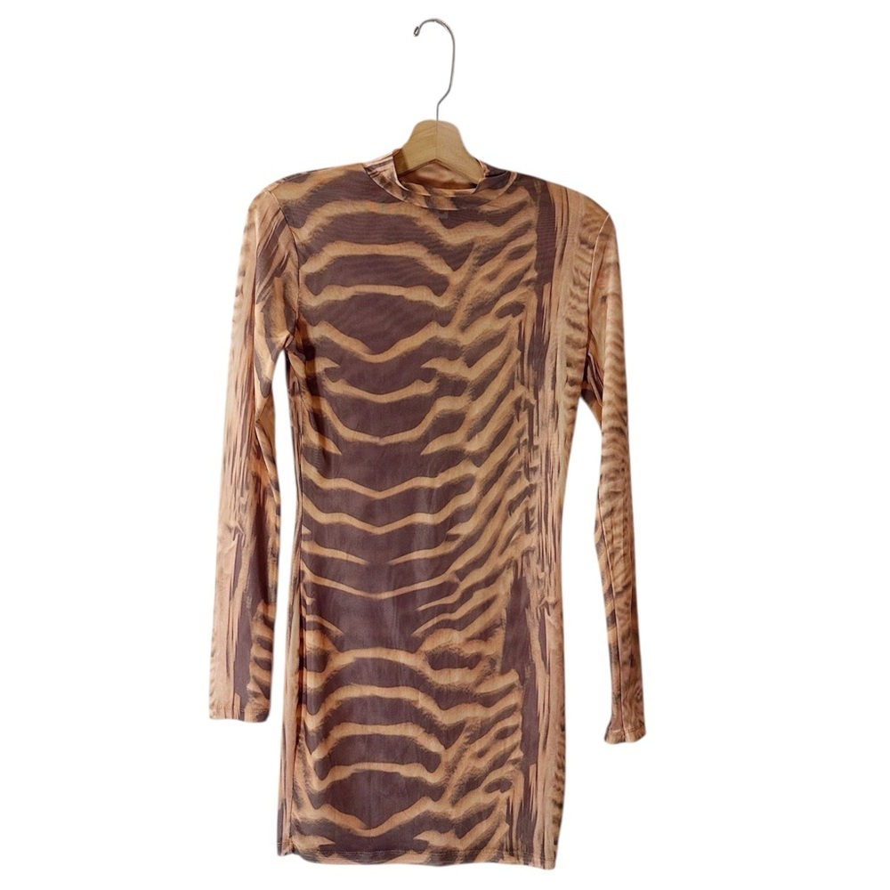 Tic Toc Mesh Mockneck Long Sleeve Animal Print Zebra Dress